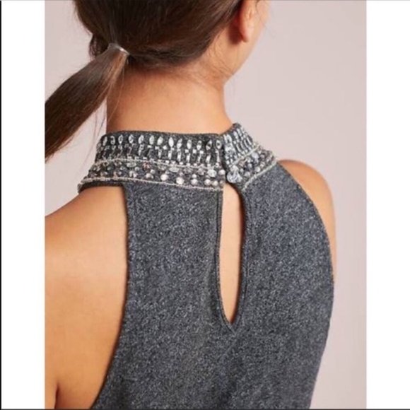 Anthropologie Vanessa Virginia Jeweled Fall Chic Casual Swing Top Gray - Picture 2 of 11